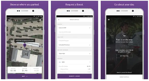 Screenshots of Booster App