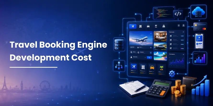 Travel booking engine development cost breakdown by architecture, integrations, product type, and timeline.